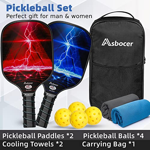 Pickleball Paddles, USAPA Approved Pickleball Paddles Set of 2, Fiberglass Surface Pickleball Set, 4 Pickleball Balls, 2 Cooling Towels, Pickleball Bag, Pickleball Paddle Gifts for Men Women