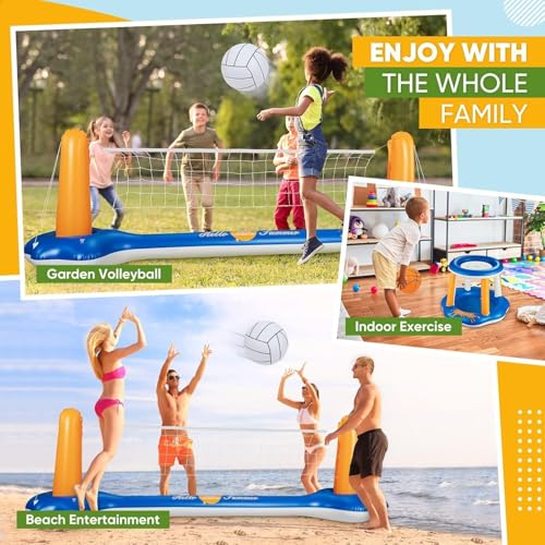 Pool Volleyball Set & Basketball Hoop - 125" Larger Pool Volleyball Net for Inground Includes 2 Balls & 2 Weight Bags, Pool Toys Game for Adults - Volleyball Court (125"x38"x30") - size: 125" Volleyball & Basketball Set