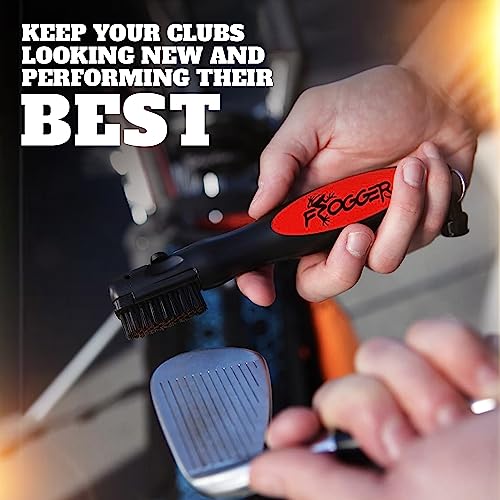 Frogger BrushPro Latch-It Golf Club Cleaner, Ergonomic Grip and Latch-it Magnet - Professional Golf Club Brush and Groove Cleaner for Golfers - color: Red