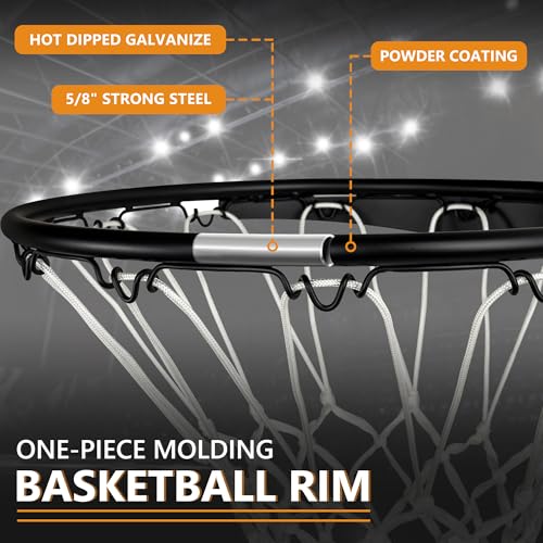 Basketball Rim Replacement, Single-Spring Breakaway Basketball Rim Outdoor Indoor, Universal 18 Inch Heavy Duty Basketball Hoop Rim and Net - color: BLACK, style: HOOKS Basketball Rim