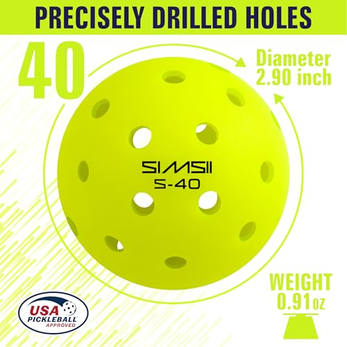 S-40 Outdoor Pickleball Balls - 40 Holes, Approved by The USAPA - Durable PE Material, Seamless Construction, Tournament Grade, 3/12/40/100 Pack - Pickleballs - color: Neon Green, size: 40 Count