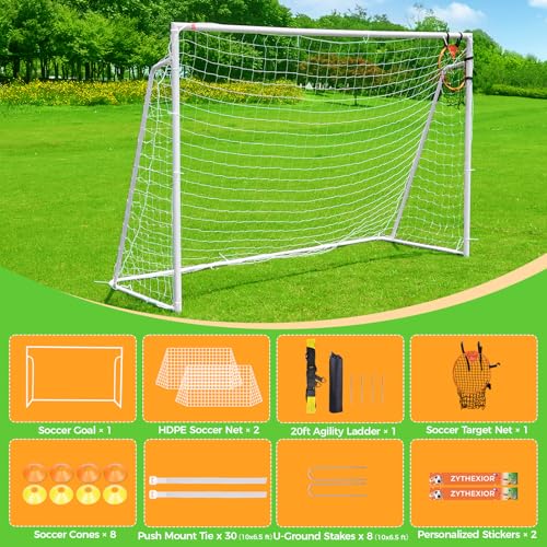 Soccer Goal 12x6,10x6.5, 8x6, 6x4FT Soccer Goals for Backyard Metal Soccer Goals for Kids Youth Adults Large Outdoor 2" Steel Soccer Goal Post Frame with Soccer Net Target Net Portable Agility Ladder - style: 10×6.5 FT