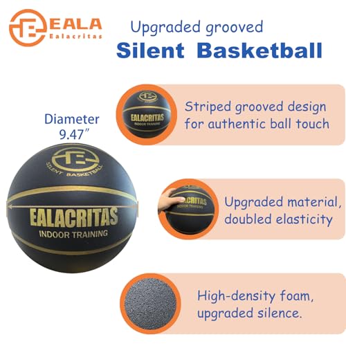 Groove-Grip Silent Basketball & Hoop Gift Set - High-Density Foam with Textured Surface, All-Weather Indoor Practice, Ready-to-Give Pro Training Kit - color: Black
