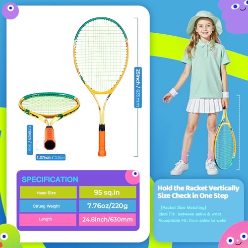 AboveGenius Kids Tennis Racket Set, 21/23/25 inch Tennis Racket for Toddler Youth Starter Kit, 3 Balls, 2 Lightweight Racquets with Easy Carrying Shoulder Strap Bag - size: 25 inch