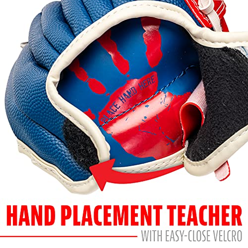 Franklin Sports Air Tech Baseball Glove with Ball - Tee Ball - Soft Air Tech Foam - color: Navy/Red, size: 8.5"