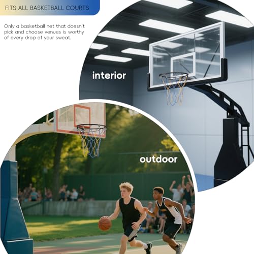 Basketball Net Heavy Duty Replacement,Carbon Steel Chain Basketball net, Anti-Rust Use Indoor Outdoor Standard 12 Loops Hoop - color: Blue/Yellow