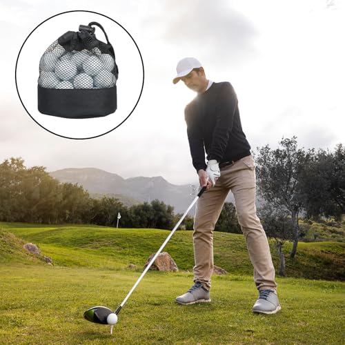 3 PCS Golf Ball Bags with Drawstring, Golf Ball Pouch & Golfing Balls Storage Organizer, Nylon Mesh for Practice (Black, 5.51x6.69 in)