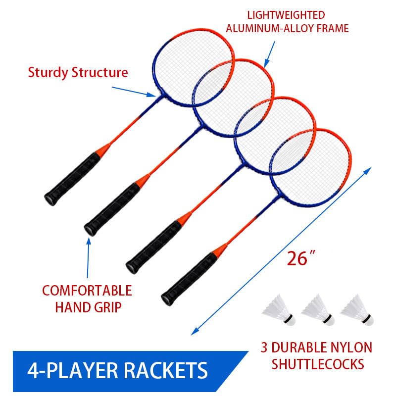 Zdgao Volleyball and Badminton Combo Set for Backyard - 20FT/32FT Volleyball/Badminton Net with Adjustable Height Pole,Anti-Sag System,Volley Ball, Badminton Racquets,Boundary Line and Carry Bag - color: Red & Blue, style: 32FT Volleyball/Badminton Net