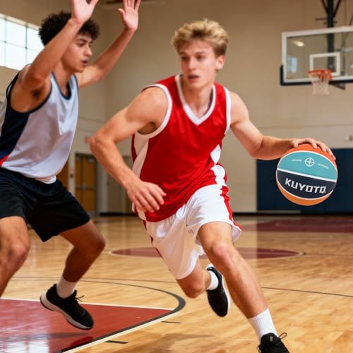 KUYOTQ Official Size 7 Basketball 29.5" Orange Teal Blue Thickened Rubber in&Outdoor Mens Basketball for Game Play(Deflated)
