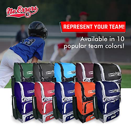 No Errors Top Pick Baseball Backpack for Kids - Heavy Duty Youth Baseball and Softball Bag with Fence Hooks - Dual Glove and Bat Compartments - color: Orange