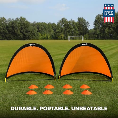 4ft Pop-Up Portable Soccer Goals - Set of 2 Training Goals for Kids & Adults with Carrying Case, 8 Agility Cones - Lightweight, Quick-Setup Practice Net for Backyard Park