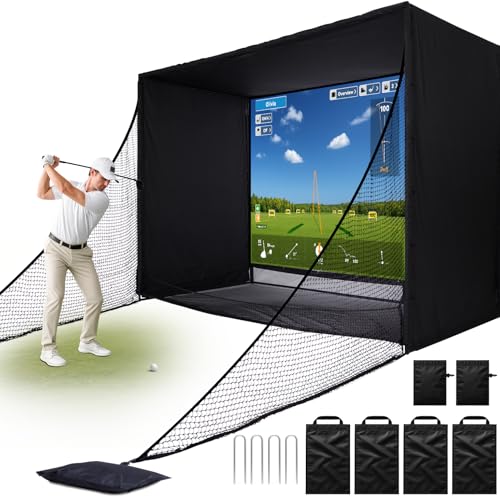 Zealfeel Golf Net, 10x7ft/8x8ft/11x8ft Golf Enclosure Net with Side Barriers/Auto-Ball Return, Low-Noise Target, Carry Bag, 4 Stakes, Hitting Practice Net for Backyard Driving Chipping Indoor Outdoor