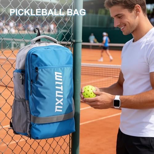 Pickleball Backpack, 3+Paddle Capacity, Pickleball-specific Shockproof Thermal Pockets, Waterproof Shoe Compartment, Wet Dry Separation, Fence Hook, Fits Standard/Extended Paddles - color: Blue