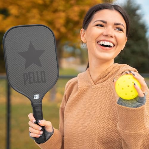 PELLO Carbon Fiber Pickleball Paddles | USA Pickleball Approved | Professional Polypropylene Honeycomb Core | Perfect Balance of Power & Control | Pickle Ball Racquet with Neoprene Case - style: PXIII Black