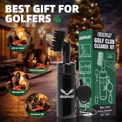Gofly Golf Club Cleaning Kit, Golf Club Brush & Golf Groove Sharpener & Absorbent Golf Towel, Leak-proof Stretchable Press-Spray Golf Club Cleaner, Golf Gifts for Men, Essential Accessories for Golfer