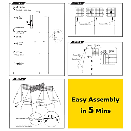 A11N 4-Way Volleyball and Badminton Net - Backyard & Beach Game Set for Adults and Kids