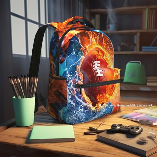 American Football Backpack for Boys School Backpack for Kids Children Teens Elementary Middle School - Students Bookbag Ages 6-18, Waterproof Adjustable Football Bookbag Travel Daypack - color: Football