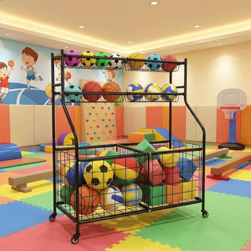 Garvee Ball Storage Cart, Sports Equipment Garage Organizer with Wheels for Sports Gear and Toys, Rolling Indoor/Outdoor Storage Cart