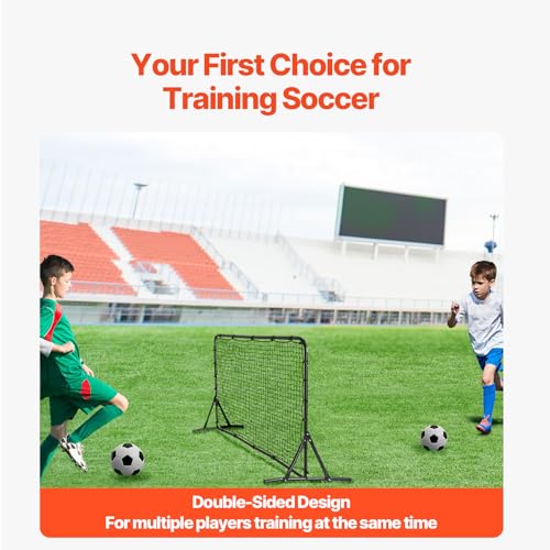VEVOR Soccer Rebound Trainer, Iron Soccer Training Equipment, Sports Football Rebounder Wall, Double-Sided Rebounding Net, Easy Assembly, Perfect for Backyard Practicing, Solo Training, Passing - size: 6x4FT