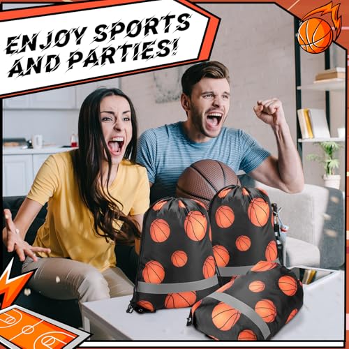 Saintrygo 12 Pcs String Bags Drawstring Back Sack with Reflective Stripe String Bags for Yoga Dance Swimming (Basketball) - style: Basketball