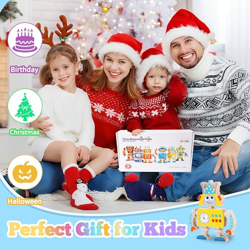 Wooden Robot Building Blocks Toys, STEM Montessori Preschool Toys for 3+ Year Old Toddlers, 35 Pcs Snap Together Take Apart Toy Playset for Kids Ages 3-5, Boys Girls Christmas Birthday Gifts