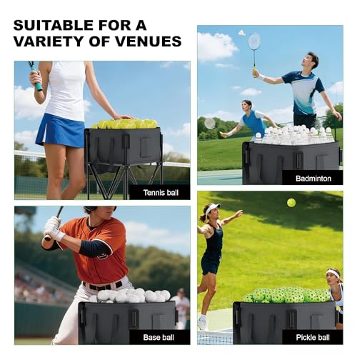 Tennis Ball Hopper for 120 Balls,Tennis Ball Basket with Removable Storage Bag,Wheeled Tennis Ball Cart for Serve Training ,Portable Pickleball Baseball Hopper Basket