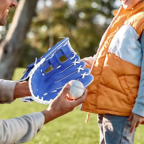 Baseball Glove for Adults & Youth | 10.5-12.5 Inch Training Outfield Mitt | Premium Synthetic Leather | Right-Hand Throw Baseball Softball - color: Blue White, size: 10.5 inch