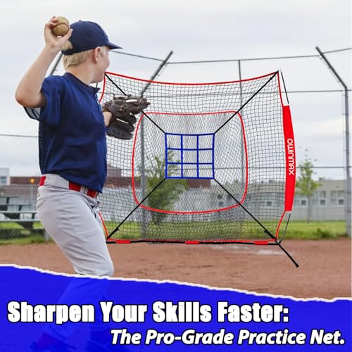 7x7 ft Baseball Softball Practice Net with The Detachable Bow Frame for Batting, Hitting, Pitching, Portable Baseball Practice Net with Carry Bag, Great for All Levels