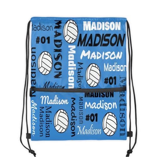 Custom Volleyball Style Drawstring Bag, Personalized Sports Ball Backpack Drawstring Sack Cinch Bags for Team Gift Party Favors, Blue - color: Light Turquoise
