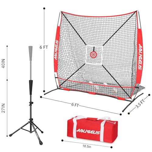 6'X6' Baseball Softball Practice Net,Pitching Net,Batting Net,with Bonus Strike Zone,Target and Bow Frame,for Hitting,Pitching,Catching