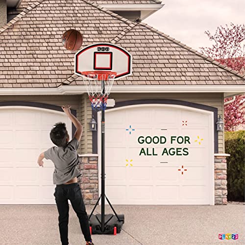 Play22 Kids Adjustable Basketball Hoop Height 5-7 FT - Portable Basketball Goals for Kids Teenagers Youth and Adults with Stand & Backboard Wheels Fillable Base - Great Indoor Outdoor Play