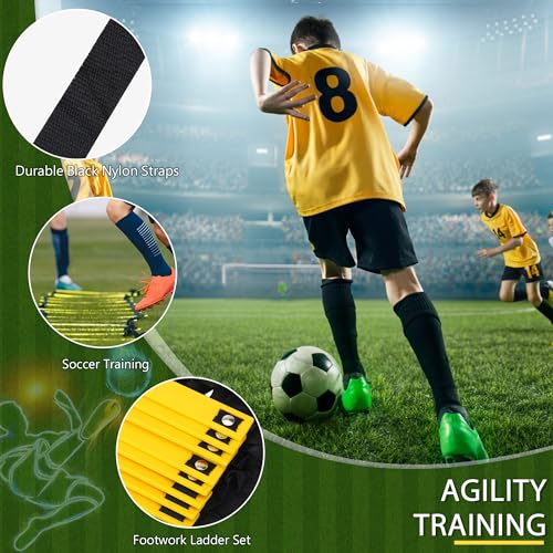 Fixed Rung Agility Ladder - 20ft 12 Rungs No Tangle Speed and Agility Training Equipment for Soccer Footwork Training with Carrying Bag/Ground Stakes for Adults Youth Kids - color: Yellow