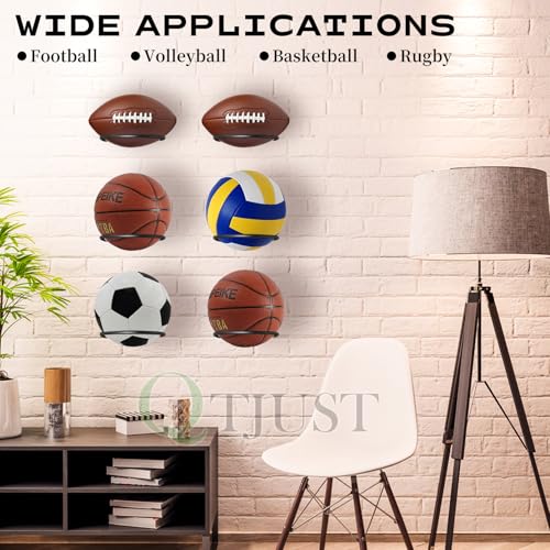 Mounted Ball Wall Storage Display Universal Ball Rack Metal Black Rack Holder Space Saver for Basketball Football Volleyball Soccer Storage Display - size: 50 Pack/6in