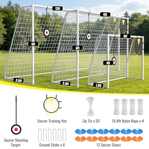 Soccer Goal for Backyard - 12×6/8×6/6×4 FT, Training and Tournament Size Metal Frame Soccer Net with Target Net, Shooting Target & 12 Training Cones for Kids Teens Adults Easy Assembly - size: 8x6 ft