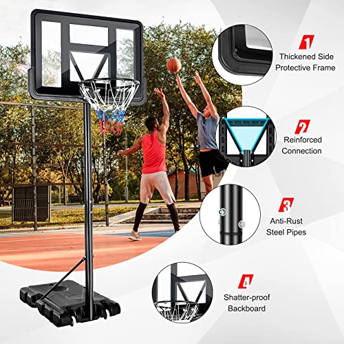 GYMAX Portable Basketball Hoop Outdoor, 10FT Height Adjustable Basketball Goal w/Shatterproof Backboard & Built-in Wheels for Kids Youth Adult