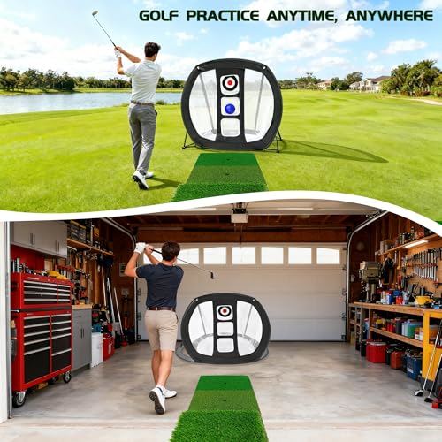 Golf Putting Mat Indoor Practice with Hitting Net 6 Balls for Dad Father Day Christmas Home Backyard Training