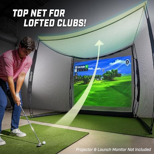 GoSports Range Cage 10 ft x 8 ft Golf Net Cage – Indoor & Outdoor Golf Practice Net for Full Swing Training and Home Golf Simulator Setups