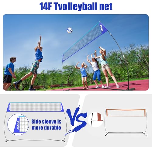 Volleyball Net, 14FT Freestanding Volleyball Net for Backyard, Adjustable Height and Instant Setup, Professional Portable Training Practice Set for Indoor and Outdoor with Carry Bag