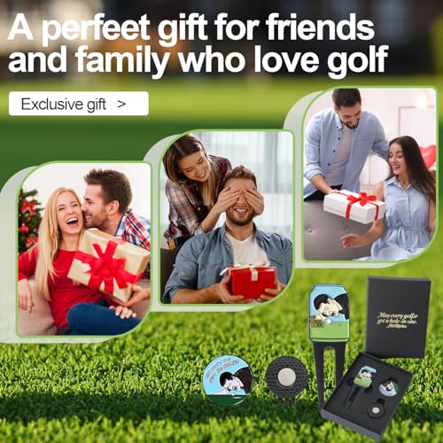 Golf Portable Buckle Divot Tool - Multifunctional Metal Pitch Mark Repairer with Magnetic Ball Marker, Gift Box Set,Golf Fork