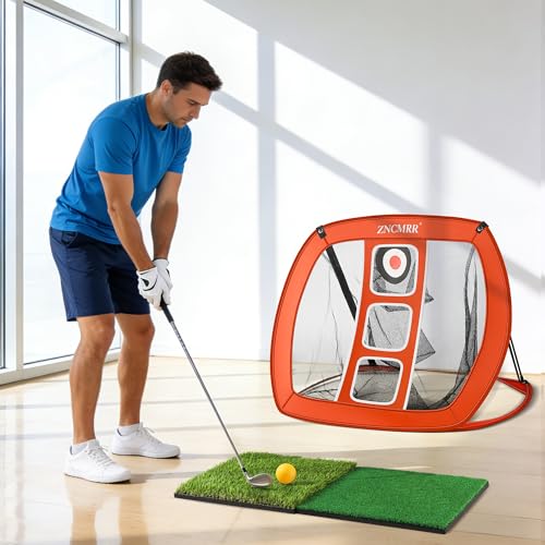 Pop Up Golf Chipping Net for Backyard & Indoor Practice Golf Target Training Aid Foldable Golf Hitting Net with Hitting Mats, Gift for Men, Golfer, Beginners