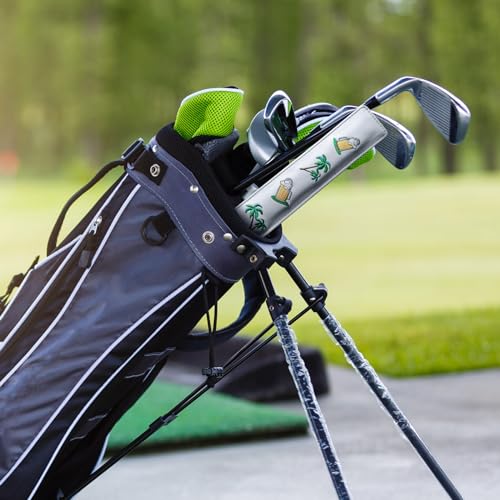FINGER TEN Golf Alignment Stick Cover Headcover Rods Holder Case Leather 14''× 2'' in USA Black White Green Hold At Least 2 Sticks - color: Palm Tree Beer