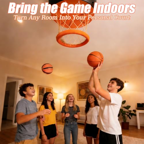 Mini Basketball Hoop, Indoo Ceiling Basketball Hoop, Funny Wall Mount Basketball Game with Ball and Pump for Kids and Adults, Great for Home, Dorms, Offices, and Gifts, No Assembling