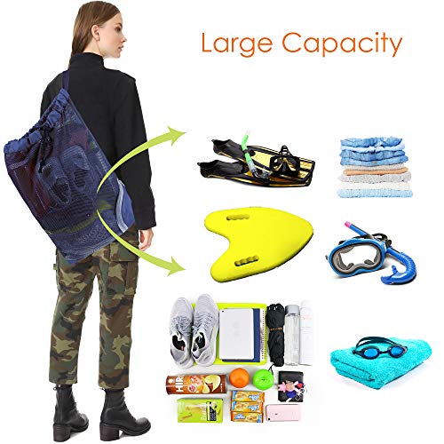 BeeGreen Mesh Drawstring Bag Swim Backpack for Beach Pool Sports Gym Draw String Cinch Bags for Swimming Soccer Basketball Gear Navy - color: Navy