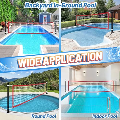 Durable PE Pool Volleyball Net Replacement - Adjustable 15-31.4Ft Width, 3Ft Height (Net Only) - color: Red