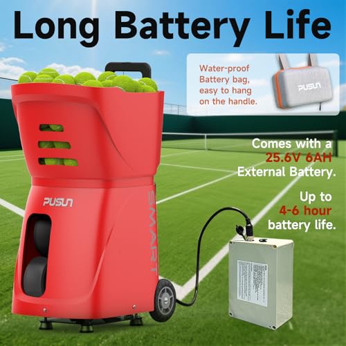 Tennis Ball Machine, Tennis Ball Launcher with App/Remote/iWatch Control, Max Speed of 75Mph, 1.8-8s/Ball, Multiple Training Modes(AI Drill/Programming/Random/Vary Speed) 4-6Hrs Battery Life - color: Red