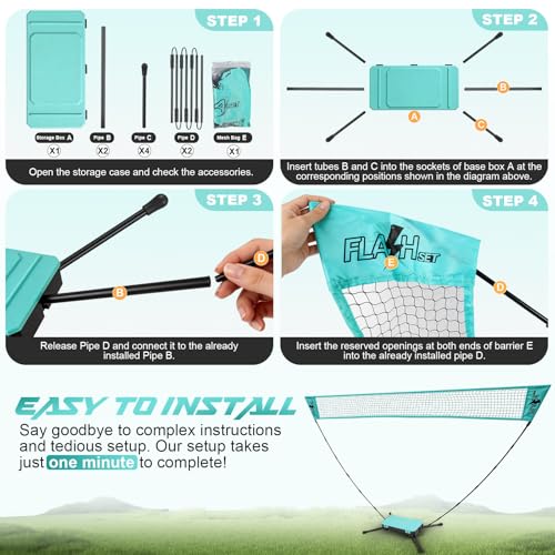 Portable Badminton Net for Backyard - 60s Tool-Free Instant Setup Net in Box with Built-in Weighted Base - 5FT Official Height Anti-Sag Badminton Net for Outdoor Indoor Beach Park Play