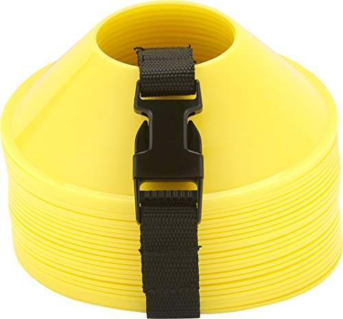 Mini Disc Cones – Set of 25 Agility Cones for Sports Training – Compact Soccer Cones with Carry Strap for Drills & Practice - color: Yellow (25 mini cones)