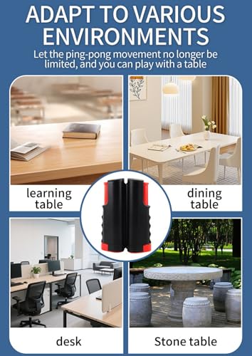 Recreational Table Tennis Sets with 2Pcs Table Tennis Rackets and 3Pcs Ping Pong Balls, Retractable Table Tennis Net Replacement with Clamps for Any Table, Home/Outdoor Games - color: black