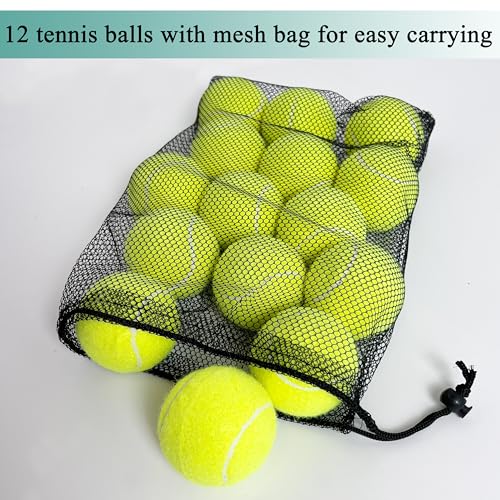 Tennis Balls, 12 Pack Advanced Training & Practice Tennis Balls for Beginners, Pet Dogs Playing Balls, Includes Mesh Carry Bag - color: Yellow