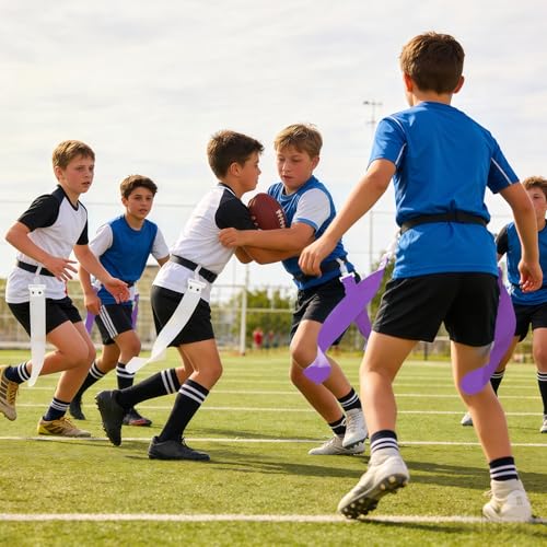 Flag Football Belts, 14 Player Adjustable Flag Football Set with 28 Flags for Youths Adults - Fits Up to 22-46" Waist - color: White, Purple